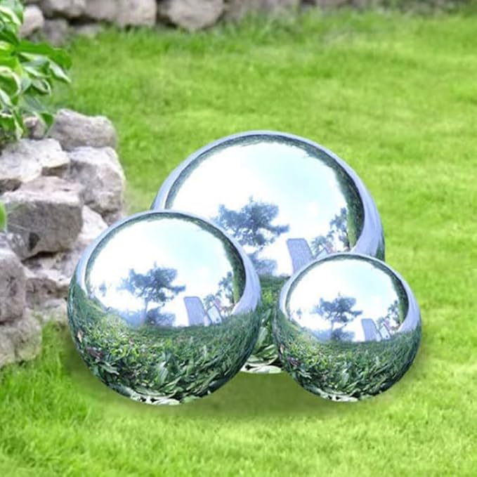 Polished Stainless Steel Gazing Ball Shiny Reflective Garden Sphere for Lawn Decoration 12-inch Mirror Garden Globe Ornament