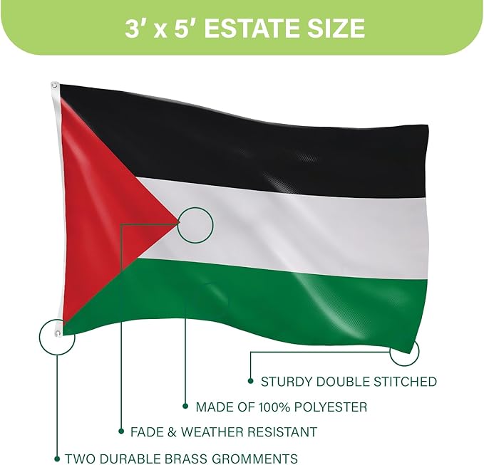 Evergreen Palestine Flag 3x5 flag Outdoor Double Sided, Nation Flags for Outside with Grommets, Palestinian Flag 3-Ply Banners for Garden Patio, Indoor Wall Decor for Room, Works with Standard Estate Flag Poles