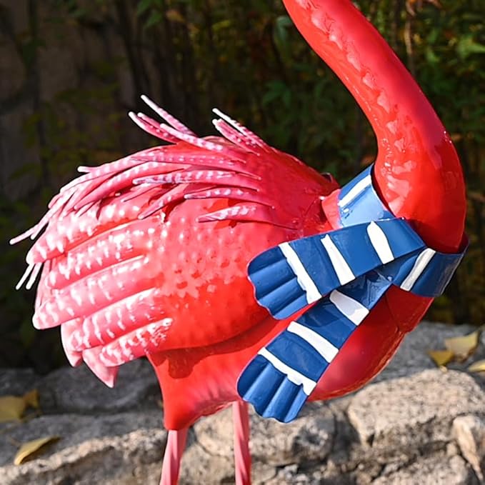 Garden Decor Christmas Flamingo Yard Art Decor Large Metal Flamingo Statues for Outdoor Indoor Decorations, Outside Patio, Pool, Lawn