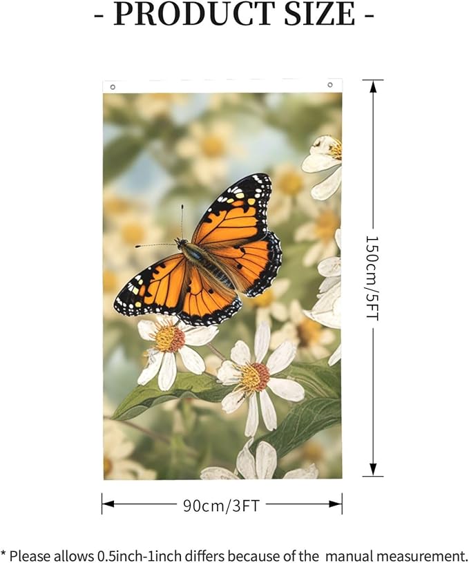Spring Butterfly Flowers Flag 3x5 Ft Outdoor Flags Vertical Double Sided Garden Flag Funny Outside Yard Flag Party Banner for Wall Art Hanging Poster Indoor Outdoor Decoration