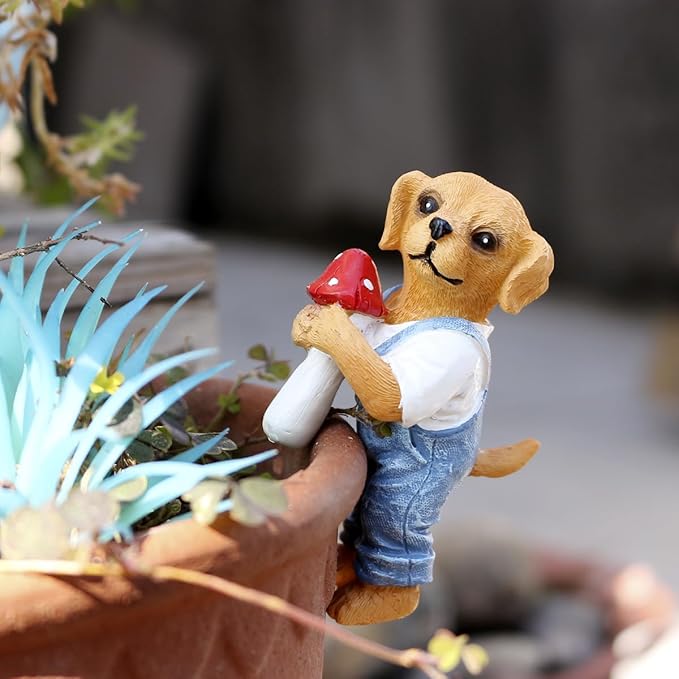 Dog Figure Plant Pot Hanger, Flower Pot Hugger, Resin Tortoise Statue, Funny Pot Huggers for Planters, Cute Climbing Tortoise Flower Pot Hugger, Garden Fence Balcony Patio Yard (Dog)