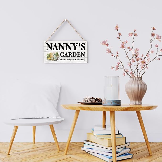 Nanny Gifts Outdoor Garden Wooden Sign Decor, Indoor Garden Decoration Hanging Signs 12x6 Inches, Outdoor Porch Yard Wall Art Decor Sign, Mother's Day Gifts Birthday Gift for Mom Grandma