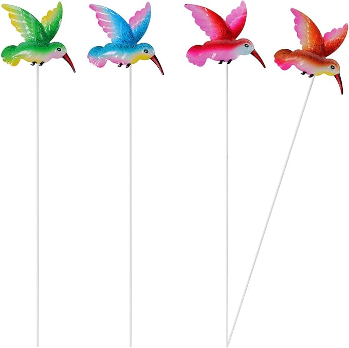 Yardwe Hummingbird Garden Stake Metal Decorative Outdoor Lawn Art 3.12 Inch Realistic Humming Bird Garden Pick for Patio Yard