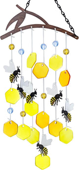 X-PREK 23" Bees Wind Chimes for Outside, Unique Stained Glass Wind Chimes Garden Decor, Windchimes Outdoors Suncatcher Gift for Women, Mom, Grandma, Unisex