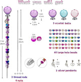 72Pcs Beaded Garden Stakes Kit - DIY Fairy Wand Garden Stake Beads Kit, Fairy Garden Accessories Outdoor for Different Festivals, Beadable Items Ball-(Purple+Lake Blue+Pink)