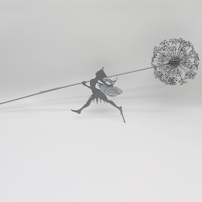 Fcteap Flower Fairy Dancing with Dandelion Garden Art Sculpture Stainless Steel Statue Christmas Halloween Decoration for Outdoor Yard Courtyard Lawn Patio Metal Ornaments (Long Travel)