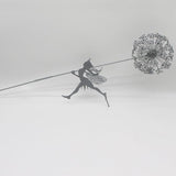 Fcteap Flower Fairy Dancing with Dandelion Garden Art Sculpture Stainless Steel Statue Christmas Halloween Decoration for Outdoor Yard Courtyard Lawn Patio Metal Ornaments (Long Travel)