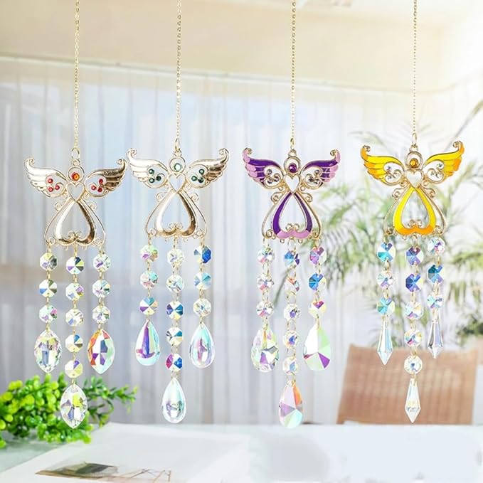 Crystal Sun Catcher, Angle Design Garden Hanging Rainbow Maker Ornament, Decorative Hanging Prism for Windows, Outdoors, Patio, Wedding, Party Decor (Purple)