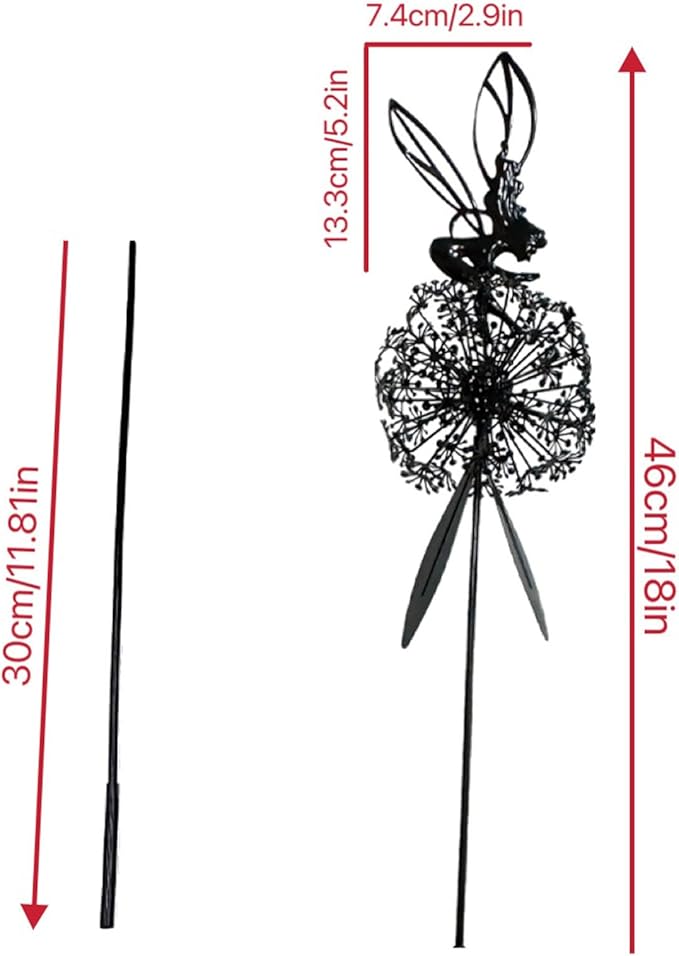 Flower Fairy Dancing with Dandelion Garden Sculpture,Angel Metal Ornaments Stainless Steel Statue Decorations,Wonderland Outdoor Yard Lawn Patio Stakes Sculptures Decor (C)