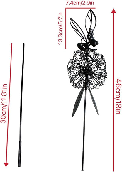 Flower Fairy Dancing with Dandelion Garden Sculpture,Angel Metal Ornaments Stainless Steel Statue Decorations,Wonderland Outdoor Yard Lawn Patio Stakes Sculptures Decor (C)