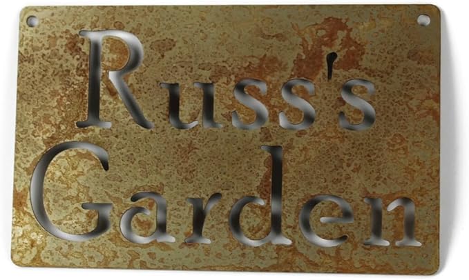 Classic Metal Garden Markers Clearance Items 20 to 33 Inches Tall (Russ's Garden (wall hanger), Naturally Rusted)