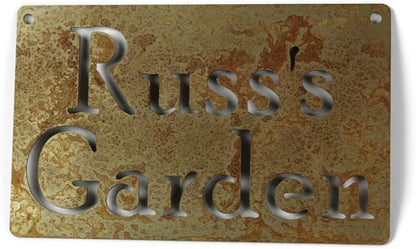 Classic Metal Garden Markers Clearance Items 20 to 33 Inches Tall (Russ's Garden (wall hanger), Naturally Rusted)