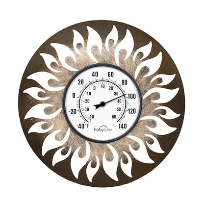 Decorative Outdoor Thermometer, Large Number Indoor Outdoor Thermometer, Black Metal Sun Wall Thermometer for Patio, Outside, Inside, Home, Garden, Room, Window, Greenhouse (13.8")