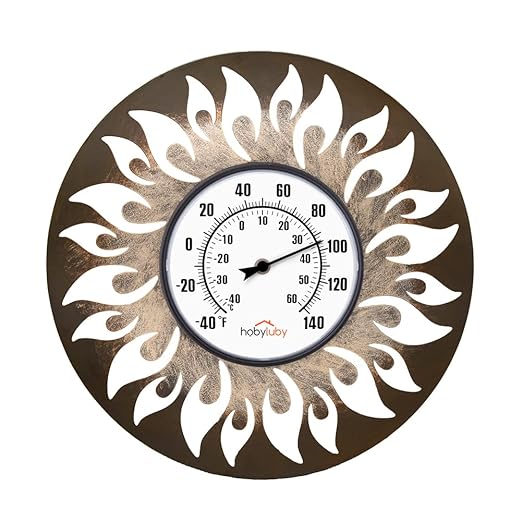 Decorative Outdoor Thermometer, Large Number Indoor Outdoor Thermometer, Black Metal Sun Wall Thermometer for Patio, Outside, Inside, Home, Garden, Room, Window, Greenhouse (13.8")
