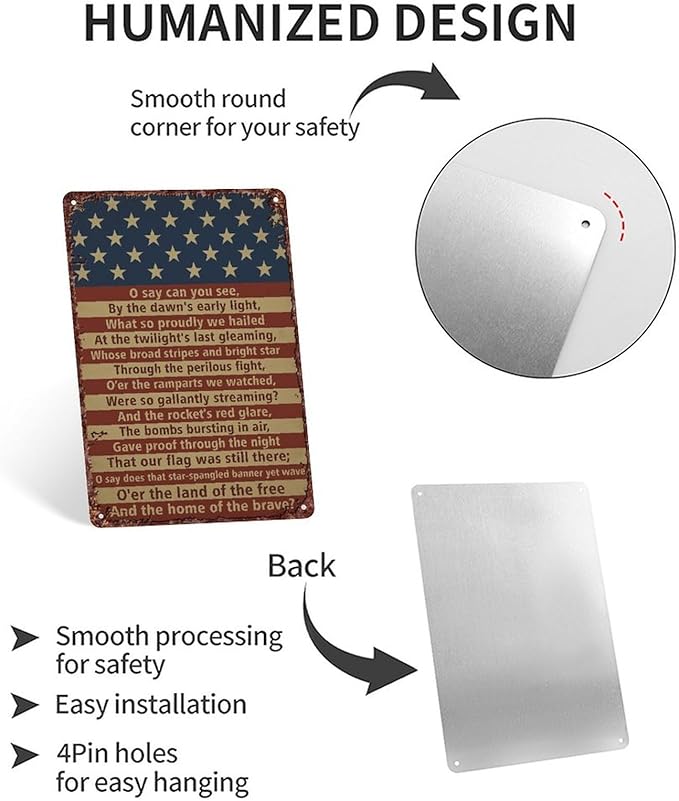 American Flag Star Spangled Banner Metal Signs Are For Home Patios, Terraces, Bars, Wall Decorations And Are 12x8 Inch In Size