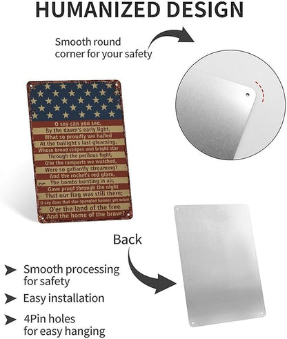 American Flag Star Spangled Banner Metal Signs Are For Home Patios, Terraces, Bars, Wall Decorations And Are 12x8 Inch In Size