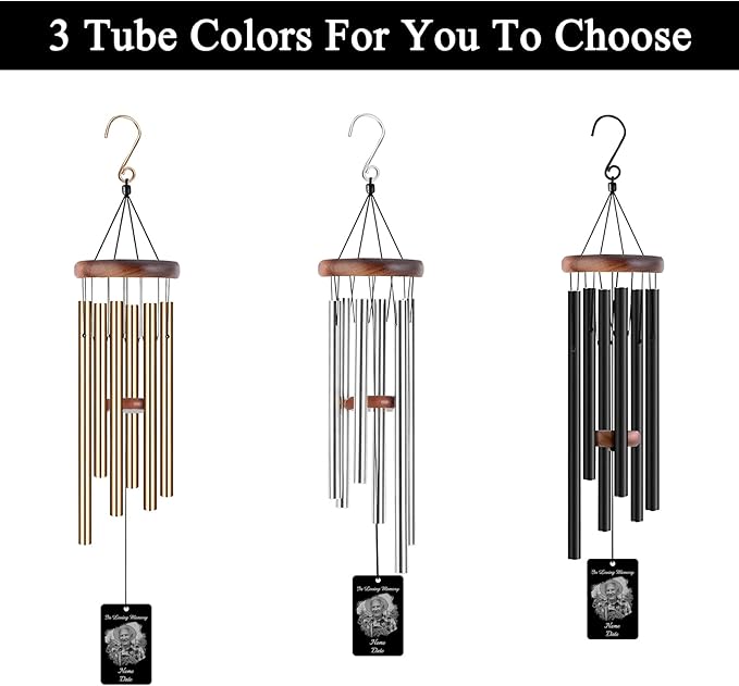 Personalized Custom Wind Chimes Memorial Engraved Gifts for Loss of Loved One Mother Dad Mom Dog Pet Customized Outdoor Sympathy Wind Chimes with Photo Text