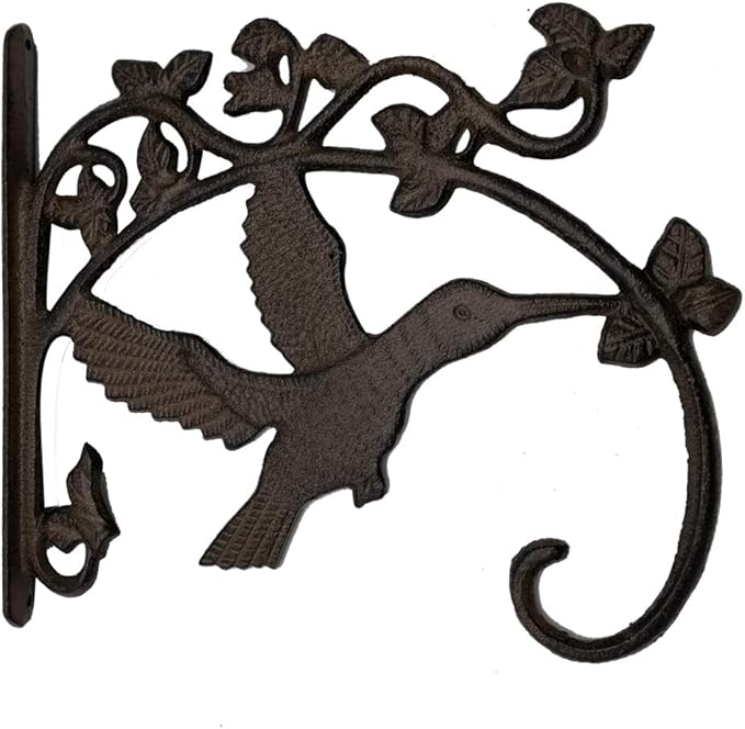Comfy Hour 11" Black Antique Vintage Cast Iron Hummingbird Plant Hanger, Rustic Figurine Style Home Decor, Metal Wall Mount Bracket for Garden