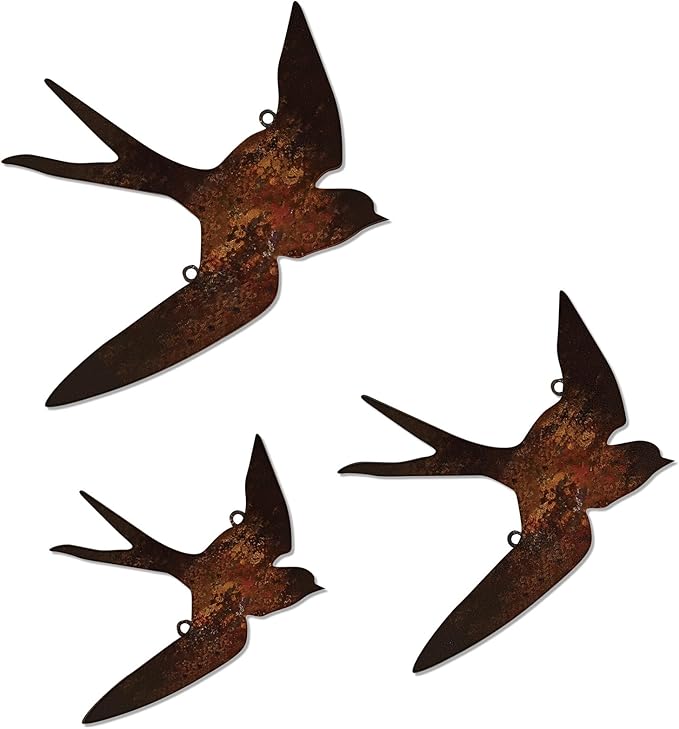 Kathfly 3 Pcs Rusty Metal Birds Outdoor Garden Art Farmhouse Rustic Bird Wall Ornaments Decor Vintage Metal Statue Wall Art for Fence Yard Decoration Outdoor and Garden 8.27", 7.09", 5.91"