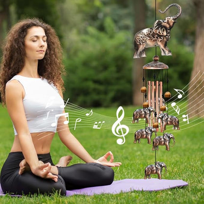 JUNQIU Elephant Wind Chimes, Elephant Gifts for Women, Copper Elephant Wind Chime for Outside Yard Garden Decor, Christmas Wind Chimes Gifts for Grandma Mom
