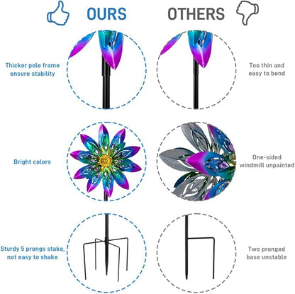 360° Metal Wind Spinner Outdoor,13" Kinetic Wind Sculptures for Yard and Garden with Metal Stak,Large Waterproof Pinwheels Gift for Women, Mom, Grandama