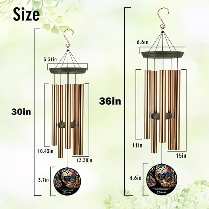 Personalized Memorial Wind Chimes, 36inch Cardinal Sympathy Wind Chime, in Loving Memory for Loss of Loved Dad/Mom, Life Tree Condolences Gifts, Forever in Heart (Produced in USA)