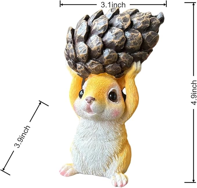 Squirrel Garden Statue with Pine Cone, Resin Figurine for Indoor Outdoor Decor, Whimsical Animal Ornament for Home, Patio, Yard
