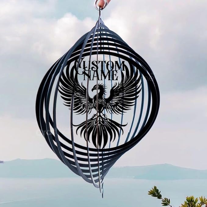 Personalized Phoenix Metal Wind Spinner, Custom Outdoor Ornament for Yard Display, Kinetic Art Sculpture, Symbolic Gift (Phoenix Garden Wind Spinner)