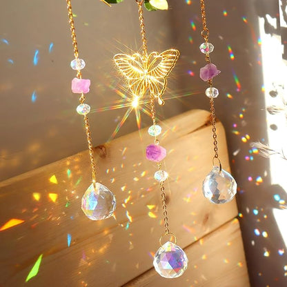 Hanging Crystals SunCatcher with Leaves Moon Suncatcher Rainbow Maker Handmade Window Garden Car Decor Gift (Moon)