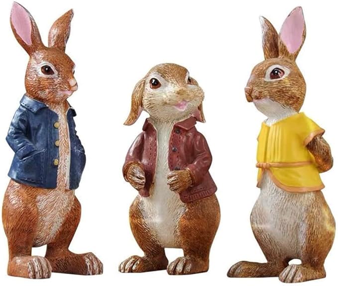 Lartiso Deco Garden Statues Bunny Polyresin Statue,Three Cute Rabbits Standing,Animal Decoration Indoor and Outdoor,for Home Garden Patio