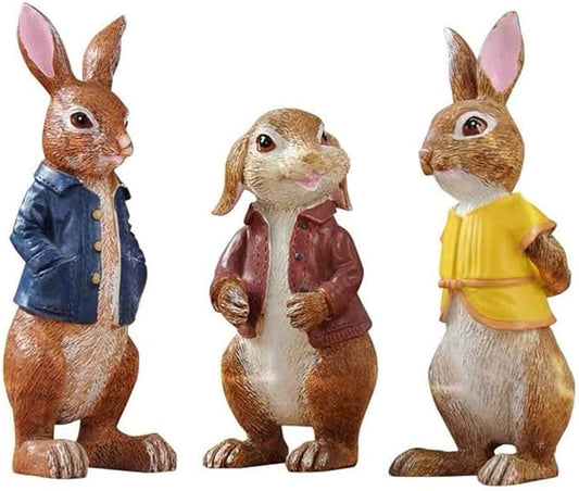Lartiso Deco Garden Statues Bunny Polyresin Statue,Three Cute Rabbits Standing,Animal Decoration Indoor and Outdoor,for Home Garden Patio