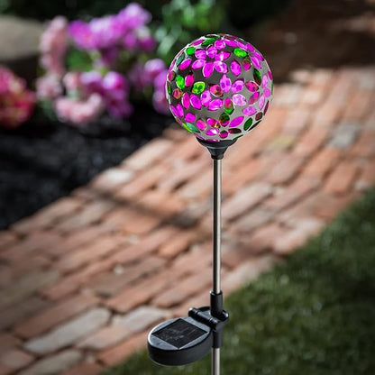 Evergreen Garden 22 Inch Solar Mosaic Globe Garden Stakes, Red and Purple Décor for Homes Gardens and Yards