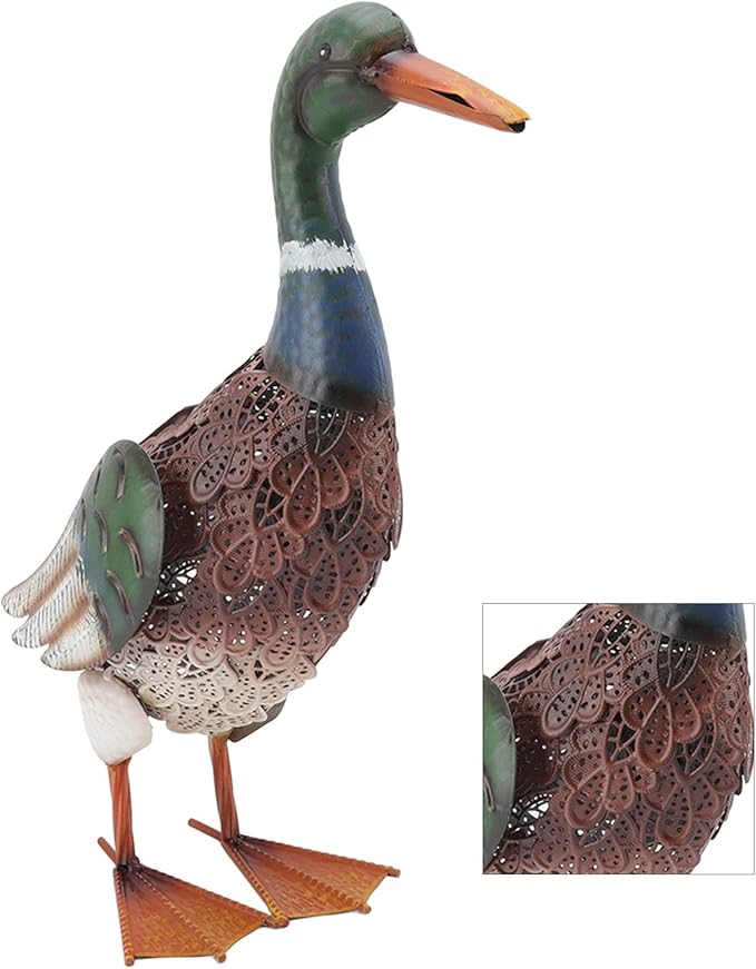Duck Statue for Garden, Iron Water Proof Animal Decor with Auto Light, Cute Lawn & Patio Decoration for Outdoor (Multiple Colors)