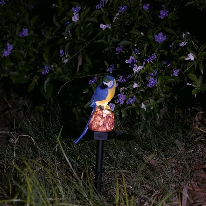 Parrot Decor Garden Solar Light up Figurine Animal Outdoor Stakes Decorative Waterproof LED Decorations for Outside Backyard Decoration Porch Lawn Ornaments Blue