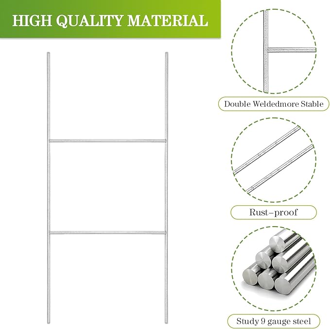 12 Pack Yard Sign Stakes, 23X10 INCH H Frames Metal Stakes for Yard Signs for Ground Outdoor, Yard Sign Holder Stand for Corrugated Plastic Sign, Blank Lawn Sign, Estate Garage Sale, Easter Decor