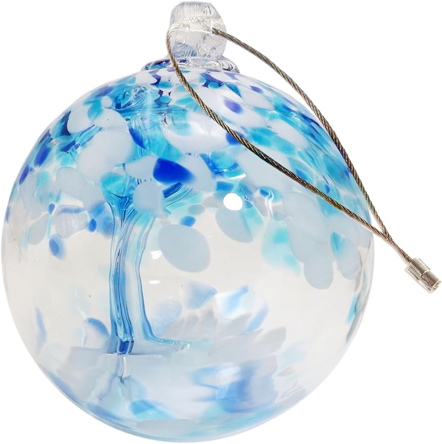 Dale Tiffany Hand Blown Glass, 3" Diameter Aqua, Tree of Life Collection, Witch Globe Hanging Garden Indoor/Outdoor Decorative Ornament Gazing Ball