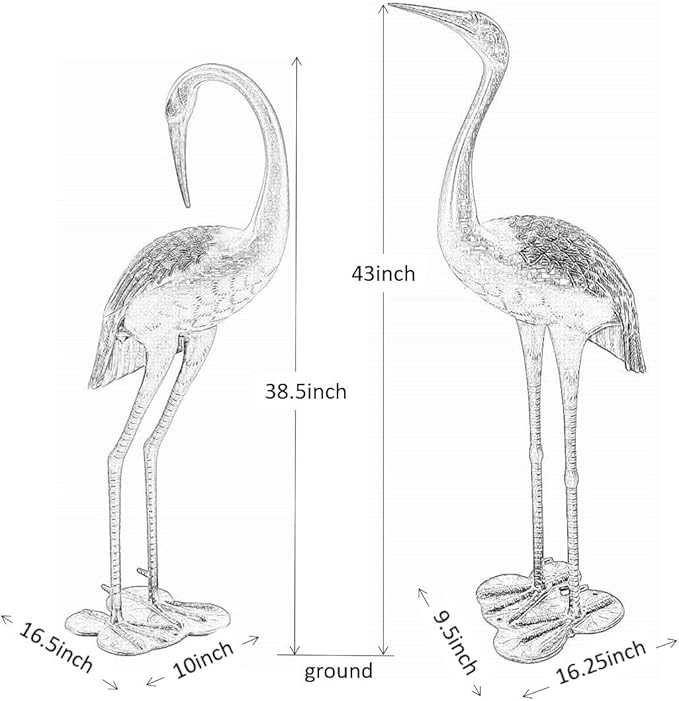 Westcharm Cast Aluminum Cranes for Yard Garden Sculpture Pair Statue - Upright and Preening Standing Crane Heron Couple Sculpture Set, Bronze