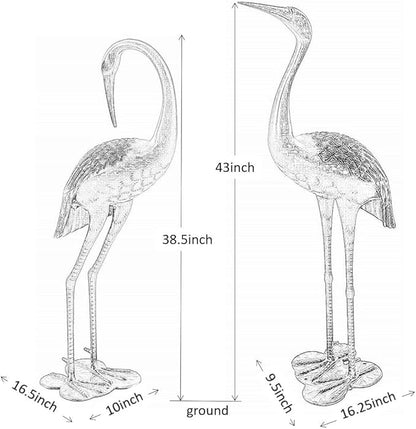 Westcharm Cast Aluminum Cranes for Yard Garden Sculpture Pair Statue - Upright and Preening Standing Crane Heron Couple Sculpture Set, Bronze