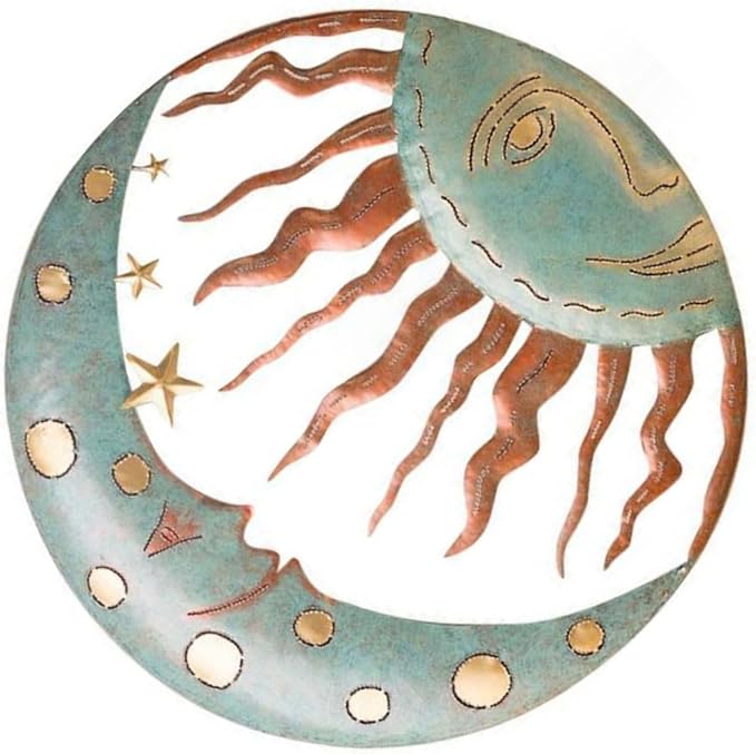 NUEAYMS Boho Wall Decor, Metal Sun Wall Art Decor with Moon & Stars, Hanging for Indoor Outdoor Patio Garden Wall Sculpture Decoration
