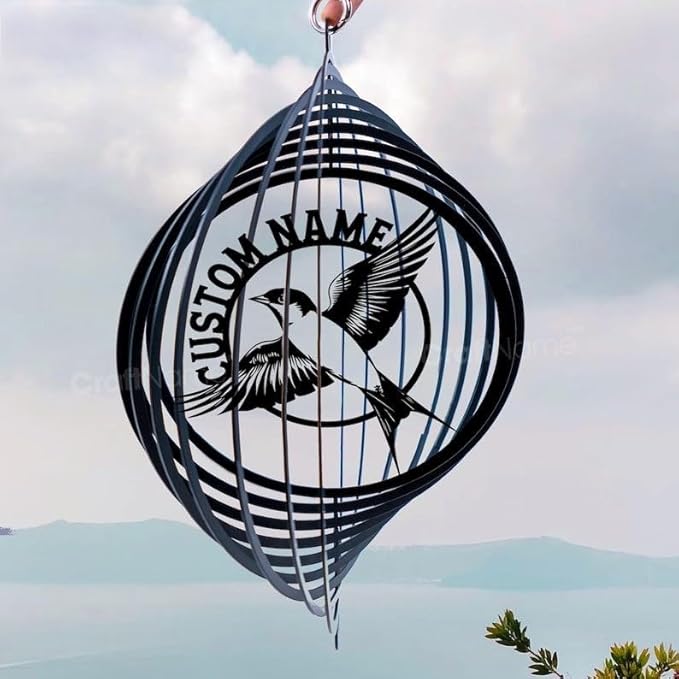 Personalized Swallow Metal Wind Spinner, Custom Outdoor Ornament for Yard Display, Kinetic Bird Art, Nature Lover Gift (Swallow Garden Wind Spinner)