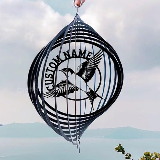 Personalized Swallow Metal Wind Spinner, Custom Outdoor Ornament for Yard Display, Kinetic Bird Art, Nature Lover Gift (Swallow Garden Wind Spinner)
