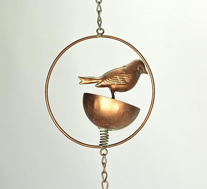 May 65 Inch Copper Bird Bowl Metal Rain Chain Decorative Patio Accent Garden Decor