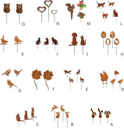 Gardens Stake,Metal Animal Yard Decors Garden Art Rusted Animals for Outside Decorations Outdoor Decorative Stake Lawn Accessory, 13*15*7cm，14*13.5*6cm，14.5*8*5.5cm