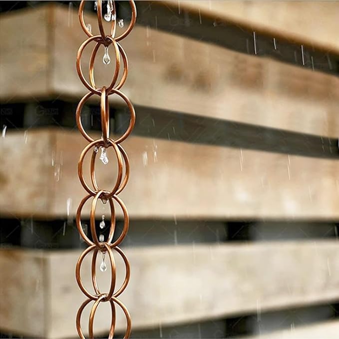 Rain Chain Replacement Gutter Downpipe, Copper Rain Chain/Splitter/Chain Ring, Outdoor Hanging Rain Bell(Style1,240cm (8ft))