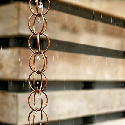 Rain Chain Replacement Gutter Downpipe, Copper Rain Chain/Splitter/Chain Ring, Outdoor Hanging Rain Bell(Style1,240cm (8ft))