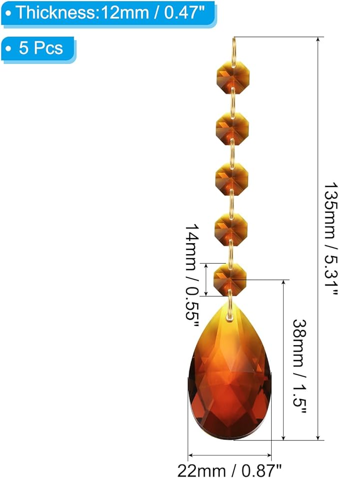 PATIKIL Teardrop Crystal Chandelier, 5 Pack 135mm Length Prisms Part Dark Amber