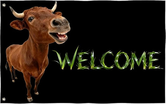 Cattle Welcome Flag 2X3FT, Farm House Flags, Cow Meme Banner,Both Sides Printed, Men Women Banner,Vibrant Colors, Double Stitched with 2 Brass Grommets, Bar Garden Street Decoration, GYM, Office Decor,Indoor Outdoor Use,Gifts. (Cattle, 2x3ft)