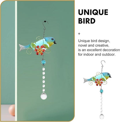 SHINEOFI Painted Songbird Glass and Iron Garden Hanging Ornament Outdoor Decorative Statue for Patio Window Sun Catcher with Crystal Accents Compact Garden Supplies Decor