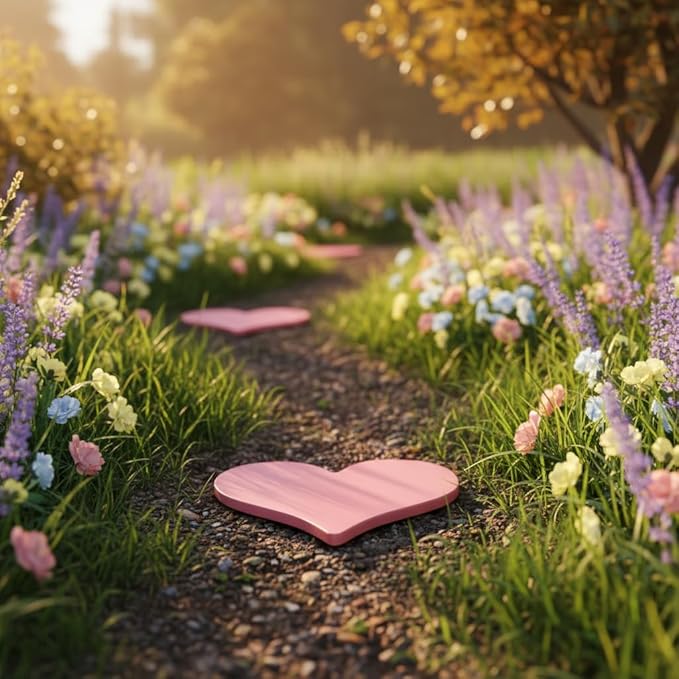 Comfy Hour 10" Pink Heart Shaped Cast Iron Stepping Stone, Rustic Antique Vintage Figurine Style Home Decor, Outdoor Garden Pathway Plaque