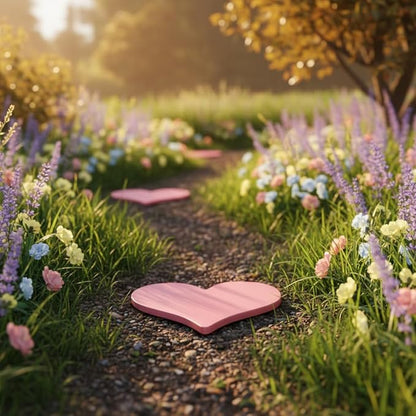 Comfy Hour 10" Pink Heart Shaped Cast Iron Stepping Stone, Rustic Antique Vintage Figurine Style Home Decor, Outdoor Garden Pathway Plaque